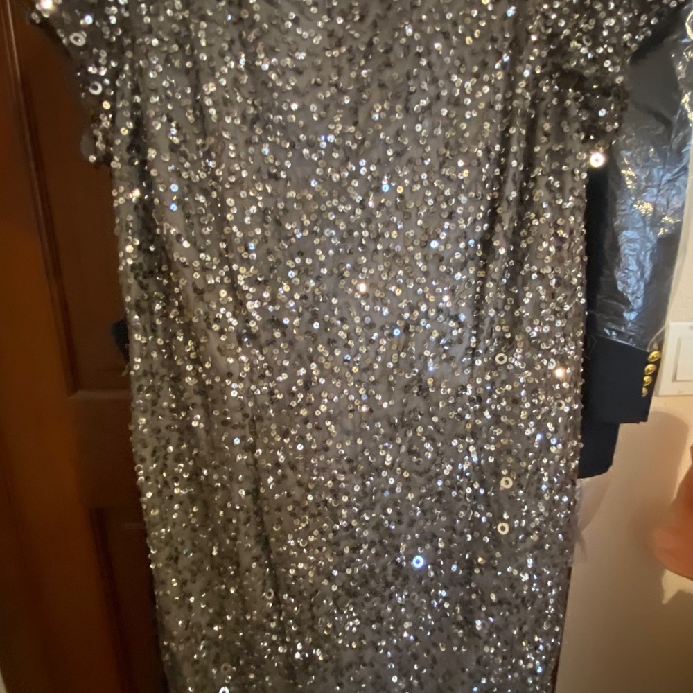 Adrianna Papell Dress Size  16 W Sequence Gray & Gold NWT